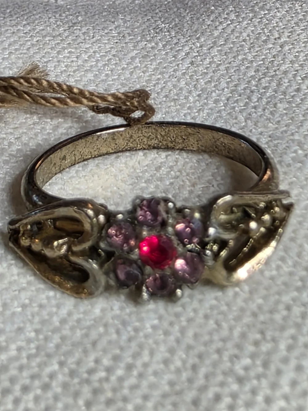 Vintage Made With Genuine Swarovski Crystal Floral Ring Pink Red Size 6.5